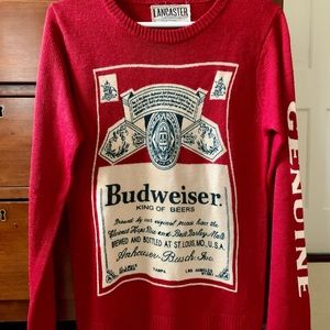 Vintage Budweiser Sweater by Lancaster / Novelty Print/ 80's Sweater.